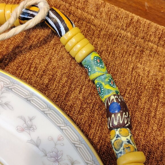 African Trade Beads Strand Multi Color Glass Tube Rare Patterns Necklace - Picture 5 of 11